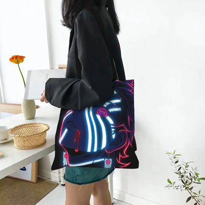 1PC Large Capacity Akaza Demon Slayer Canvas Tote Bag Foldable Chic Pattern No Closed Design