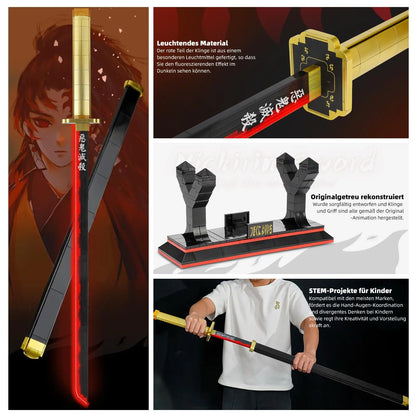 Demon Slayer Yoriichi Tsugikuni Nichirin Sword Building Blocks 1:1 Replica Katana with Stand Collectible Gift for Anime Fans