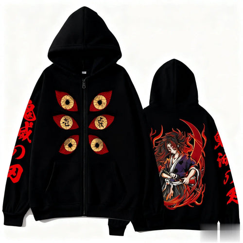 Kokushibo Men Autumn Winter 100%Cotton Zipper Hoodie Women Casual Harajuku Demon Slayer Japanese anime Long Sleeve Y2K Coat Top