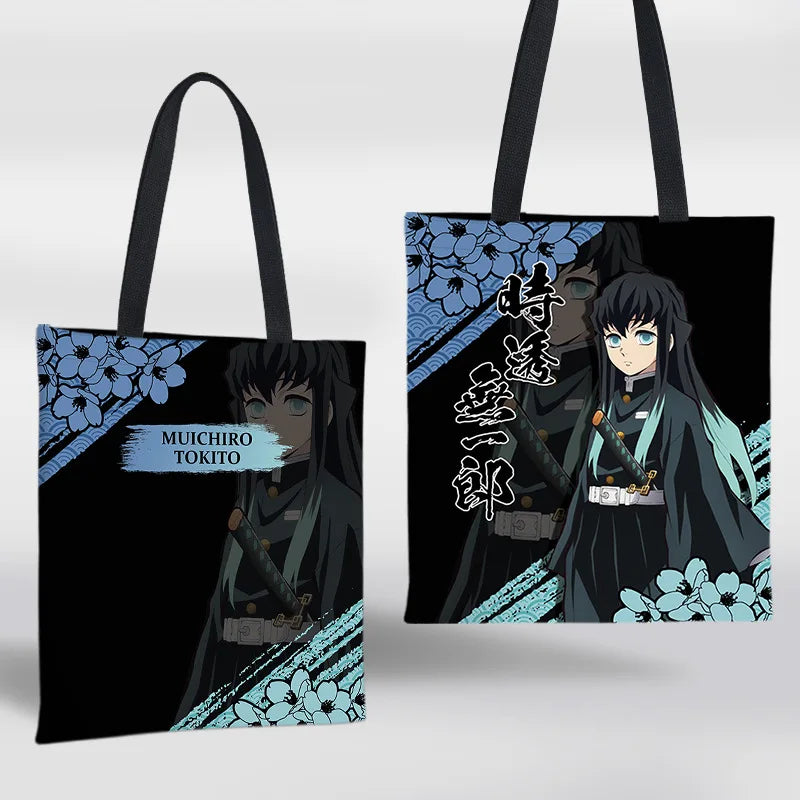 Demon Slayer Mini Shoulder Bag Tanjirou Nezuko Tote Bag Anime Canvas Backpack for Travel Hand-Painted Tote Bag Simple Style Gift