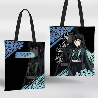 Demon Slayer Mini Shoulder Bag Tanjirou Nezuko Tote Bag Anime Canvas Backpack for Travel Hand-Painted Tote Bag Simple Style Gift