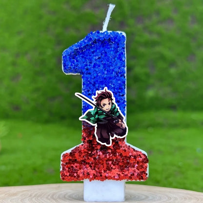Demon Slayer Tanjirou Digital Candle Number 0-9 Kids Birthday Cake Decoration Supplies Cartoon Anime Party Accessories Supplies