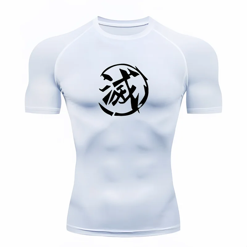 Bandai Demon Slayer Men T-shirt Destroyer Kanji Print Compression Fitness Gym Quick Dry Sport T Shirt Comfortable Breathable