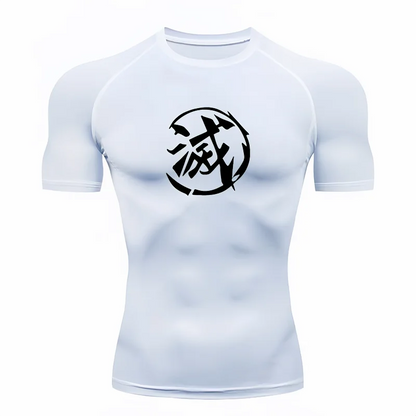 Bandai Demon Slayer Men T-shirt Destroyer Kanji Print Compression Fitness Gym Quick Dry Sport T Shirt Comfortable Breathable