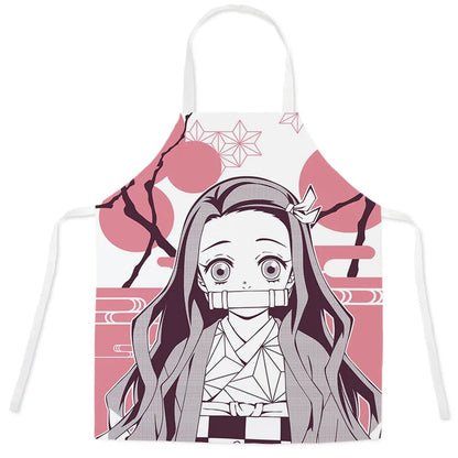 New Demon Slayer Apron Anime Cartoon Nezuko Tanjiro Linen Sleeveless Apron Kitchen Home Waist Studio Baking Studio Apron Gift