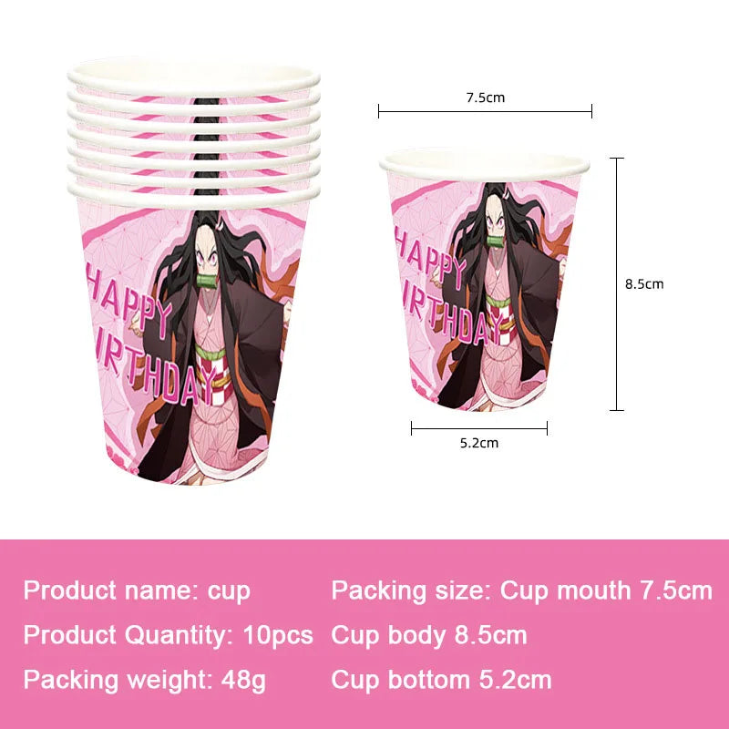 Anime Demon Slayer Kamado Nezuko themed party decoration paper cups plates tissues  baby showers balloons girls birthday gifts