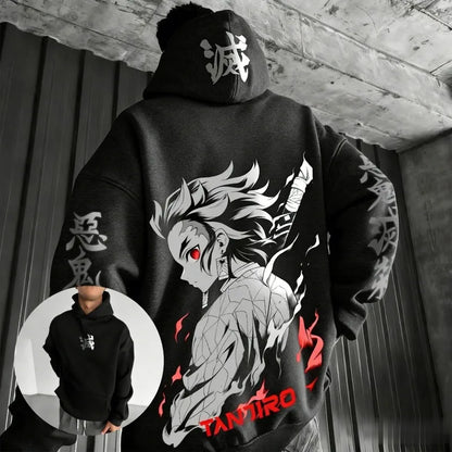 Unisex Demon Slayer Tanjiro Anime Hoodie Cotton Pullover Graphic Print Oversized Casual Streetwear Cosplay Y2k Long Sleeves Tops