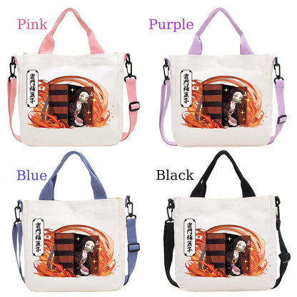 Demon Slayer Kamado Nezuko Tanjirou Anime Cartoon Crossbody Bag Commuting Shoulder Bag Canvas Tote Bags Handbag Birthday Gift