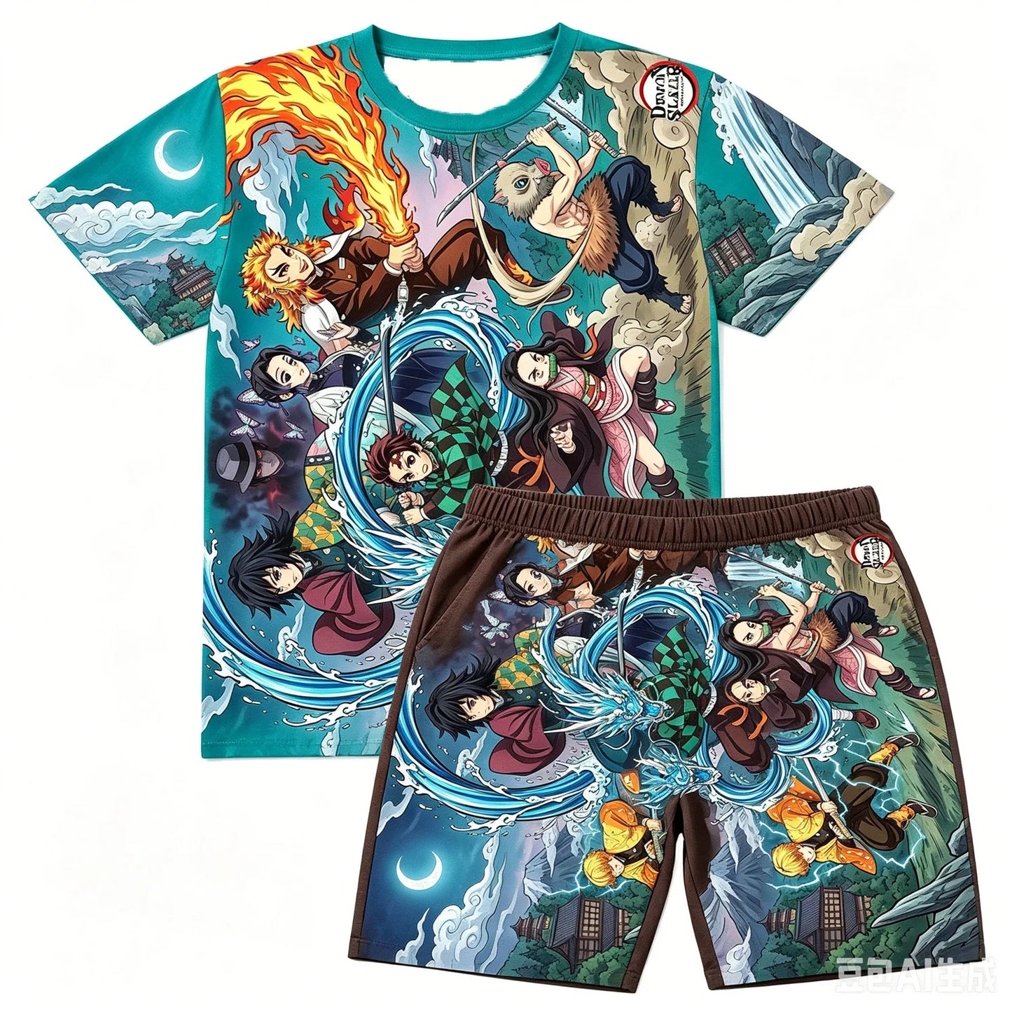 Demon Slayer Doma Red Splatter Print T-Shirt Shorts Set For Men Women Kids Soft Anime Summer Breathable Casual Loungewear Pajama
