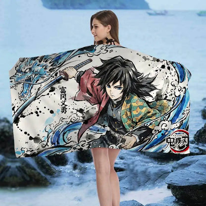 Anime D-DemonS Slayer Microfiber Blanket Quick Drying Beach Towels Oversized Printing Super Absorbent Pool Towel Blanket