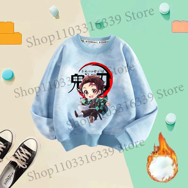 Demon Slayer Children Tie-dyed Sweatshirts Giyu Tomioka Nezuko Boy Girl Hoodie Anime Cute Pullover Fashion Tops Autumn Clothing