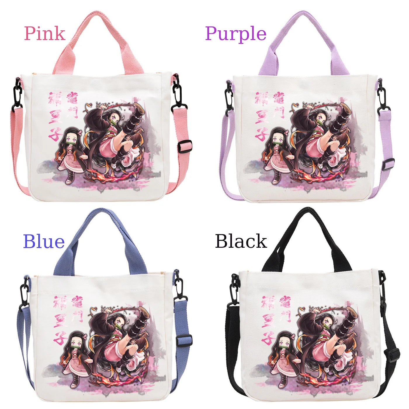 Demon Slayer Kamado Nezuko Tanjirou Anime Cartoon Crossbody Bag Commuting Shoulder Bag Canvas Tote Bags Handbag Birthday Gift