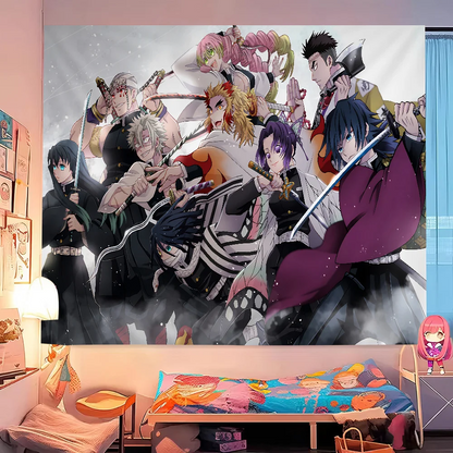 Anime Demon Slayer Colorful Tapestry Wall Hanging Bohemian Wall Tapestries Mandala Wall Art Decor