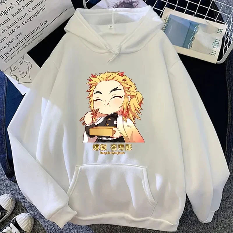 2025 New Autumn Winter Fashion Long Sleeve Funny Anime Rengoku Kyoujurou Printed Hoodies Casual Loose Sweatshirt for Men Women