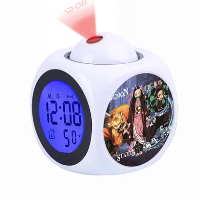 Demon Slayer Tanjiro Projection Alarm Clock Led Night Light Silent Non-Ticking Digital Time Display for Kids Bedroom