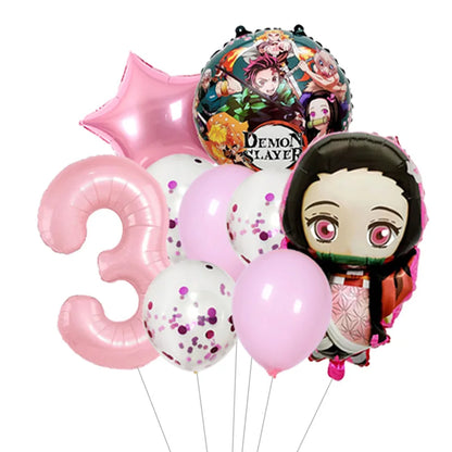 Demon Slayer Theme Tanjiro Kamado Theme Foil Balloons Set Latex Balloon Kids Birthday Party Decoration Number Balloon Globos