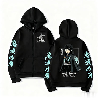 Demon Slayer Muichiro Tokit Hoodie Anime Jacket Zip Up Casual Tops Streetwear 2026 Autumn Winter Long Sleeve Pullover Men Women