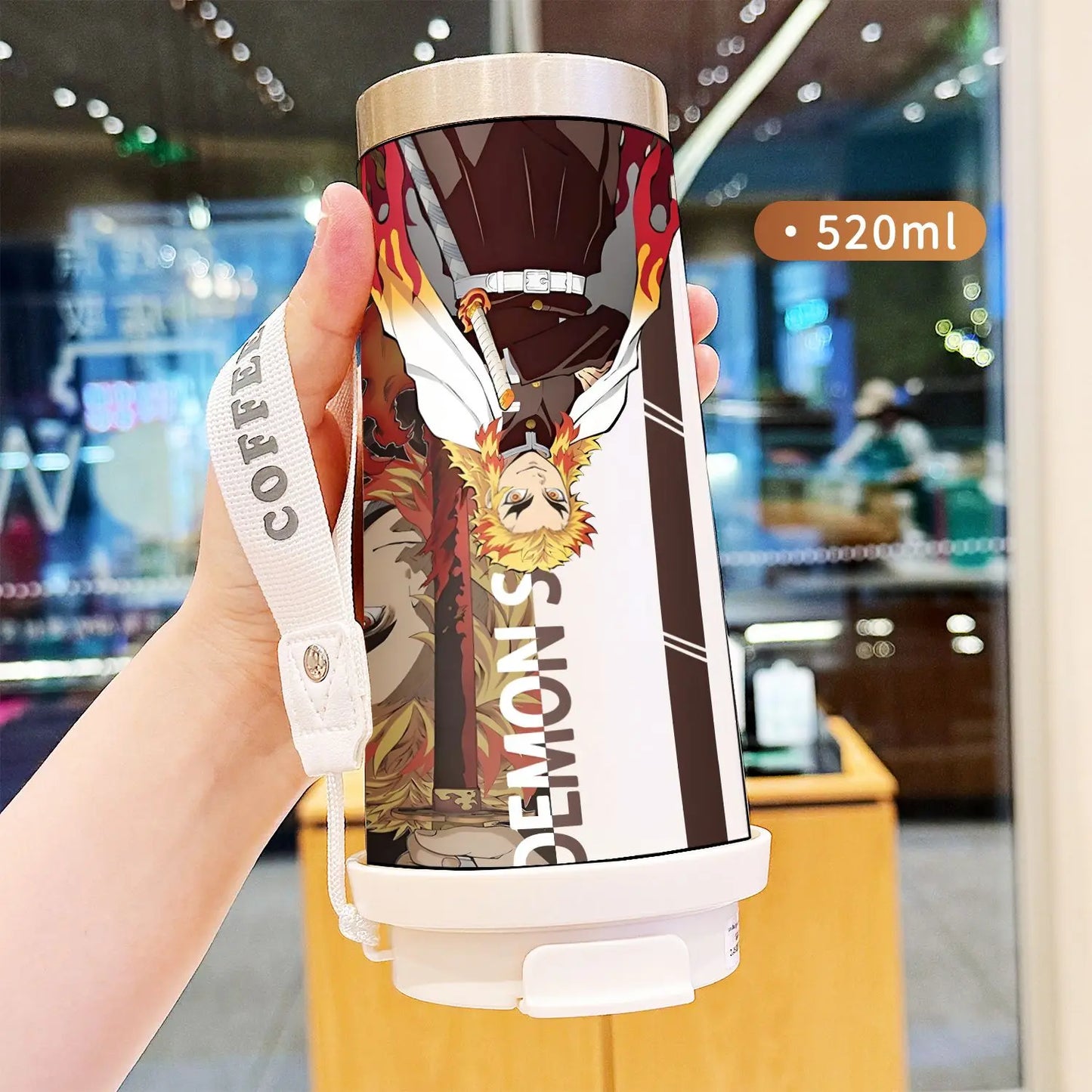 Demon Slayer Kochou Shinobu Water Cup Agatsuma Zenitsu Tomioka Giyuu Straw Thermos Cup Anime Stainless Coffee Mug Motion Bottle