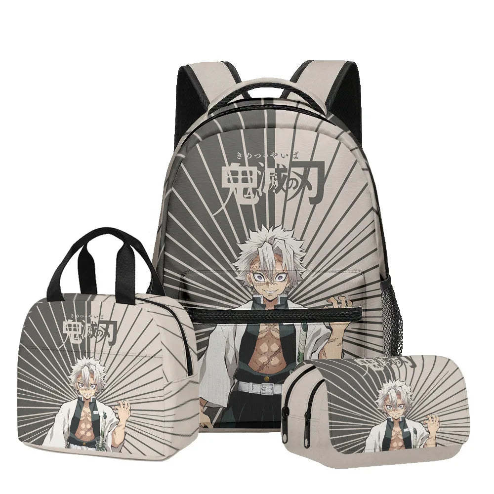 Anime Demon Slayer Kamado Nezuko 3Pcs School Bag Set Kids Backpack with Lunch Bag Pencil Case for Students Casual Travel Bookbag