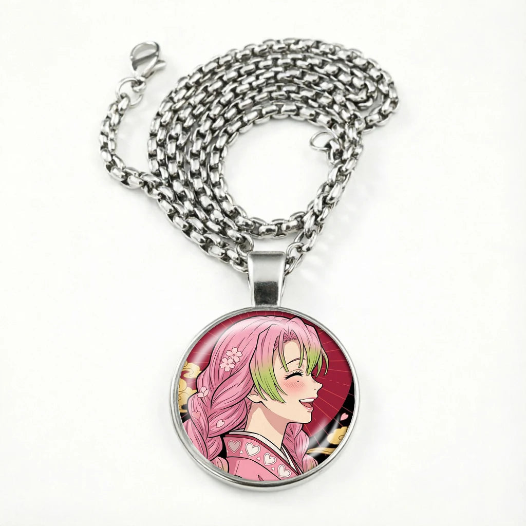 Demon Slayer Necklace for Women Cute Nezuko Jewelry Time Gem Pendants Fashion Sweater Decoration Anime Cartoon Accessories Gift