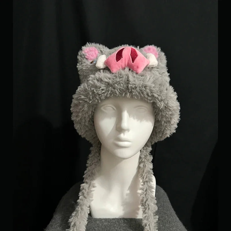 Anime Demon Slayer Two-Dimensional Cartoon Hood Hat Creative Personality Hashibira Inosuke Cosplay Plus Velvet Warm Knitted Hat