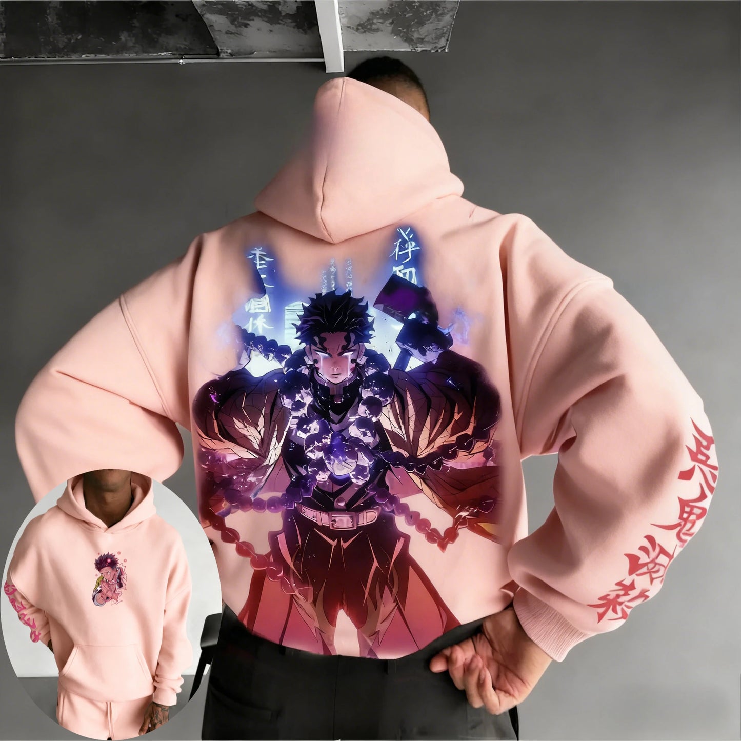 Demon Slayer Men's Hoodie Sweatshirt Gyomei Himejima Anime Spring Autumn Winter Boy Harajuku Long-sleeved Parent-child Outfit