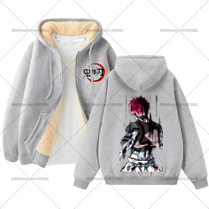 Fashion Clothes Anime Kimetsus No Yaibas Print Sweatshirt Men Women Demons Slayers Winter Loose Fleece Zipper Coat Hoodies Gift