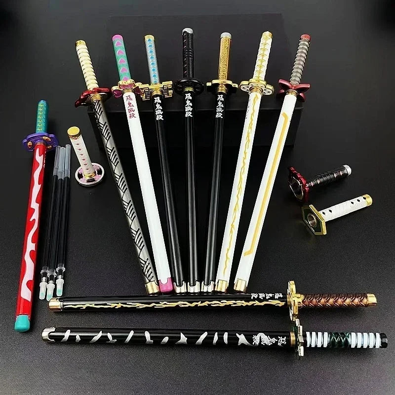 New 17 Styles Japan Anime Demon Slayer Model Gel Pen 0.5mm Black Refill Cosplay Prop Kid Student Gift SlayerWeapon Sword