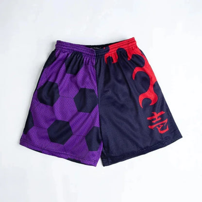 Bandai Demon Slayer Tanjiro Kamado Shorts, Black Turquoise Checkered with Great Wave Mesh Athletic Bottoms  Man - Beach shorts