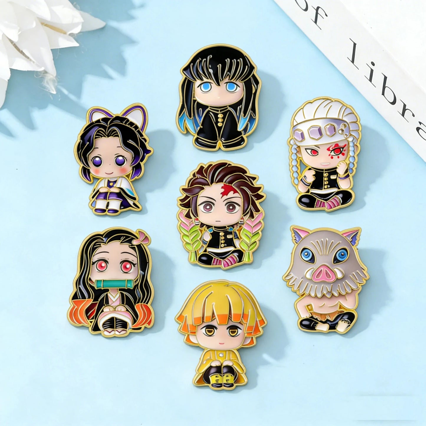 8Pcs Cute Demon Slayer Brooch Badge Anime Cosplay Chibi Character Tanjiro Nezuko Shinobu Giyuu Rengoku Enamel Lapel Pins Gift