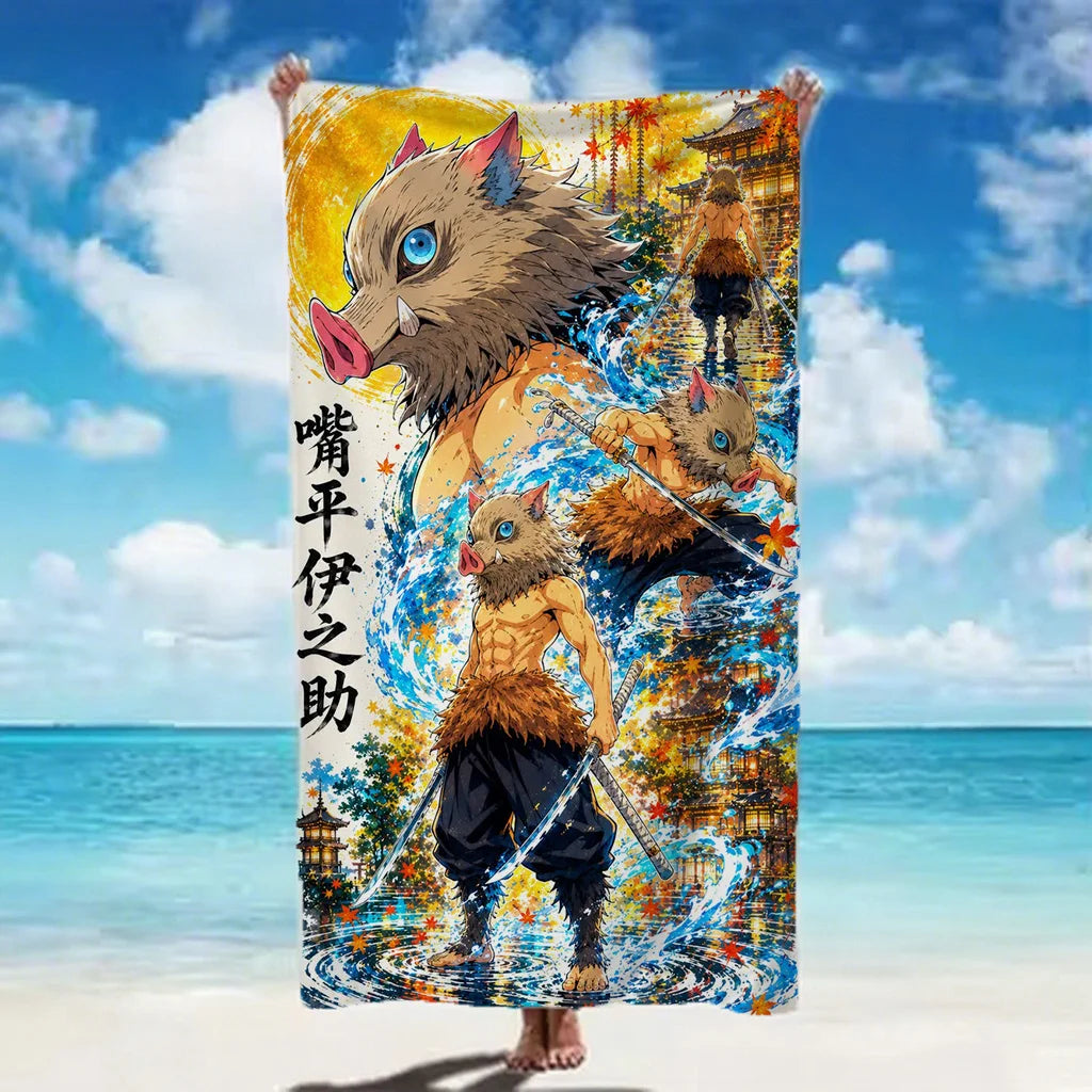 Classic Demon Slayer printed 2026 Beach Towel skin friendly portable towel for beach bathing camping and household daily use