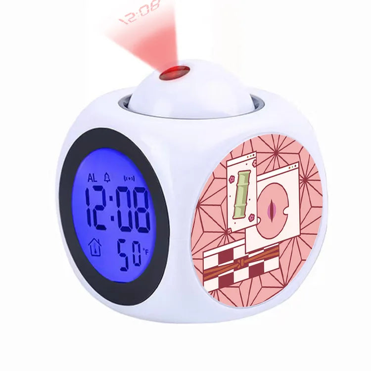 Demon Slayer Tanjiro Projection Alarm Clock Led Night Light Silent Non-Ticking Digital Time Display for Kids Bedroom