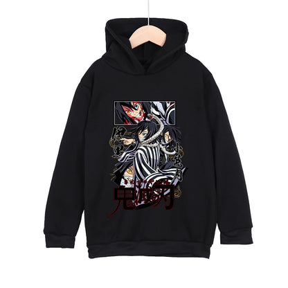Demon Slayer Obanai Iguro Cotton Hooded Sweatshirt for Kids Unisex Anime Pullover Casual Wear 100-160cm