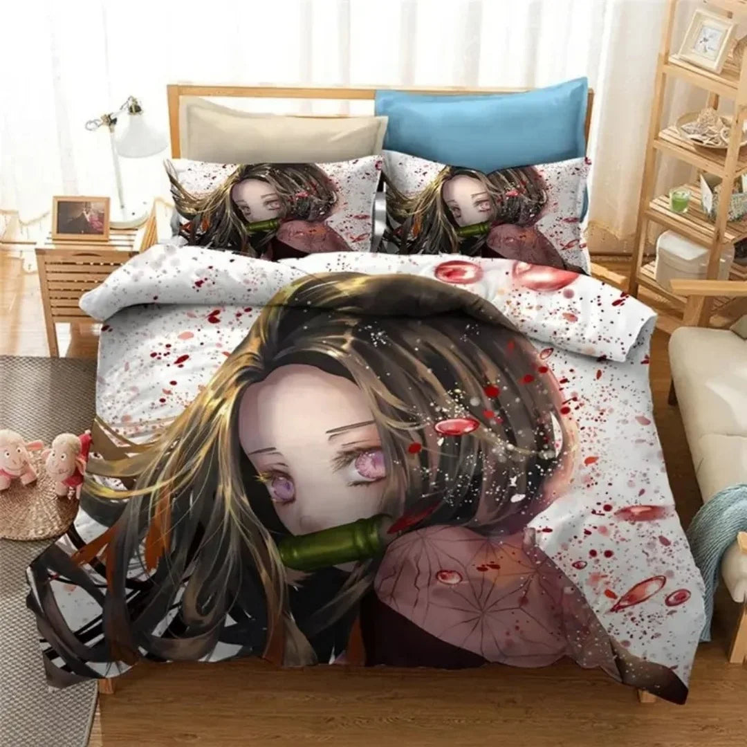 3D Demon Slayer Bedding Set All Season Duvet Cover Set Bedspread Pillowcase King Queen Full Single Size Bed Linen Boys Teen Gift