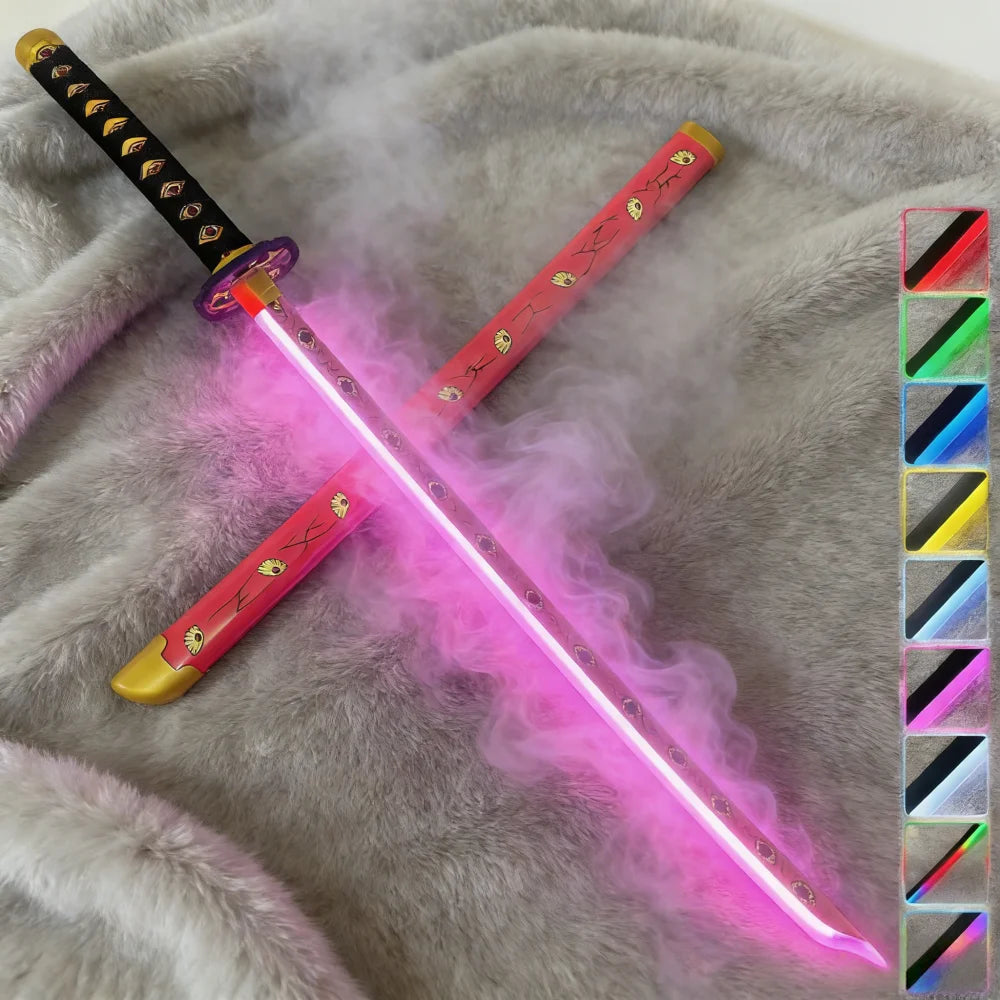 40inch Demon Slayer Kokushibo Katana LED Mist Original Lightsabre Real Katana Wood Vapor Cosplay Prop Schwert Vapour Toy Gift