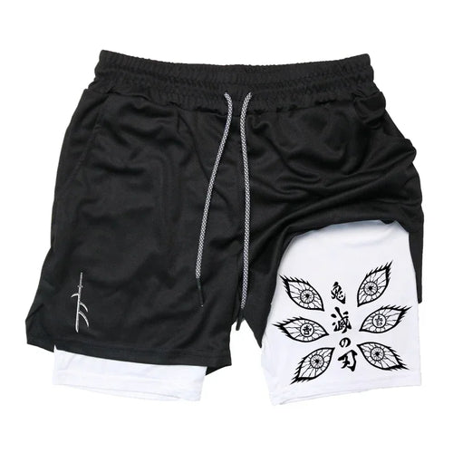 Demon Slayer Unisex Summer Sports Shorts Kokushibo Anime Printed Running Speed Dry Breathable 2-in-1 Double-layer Shorts