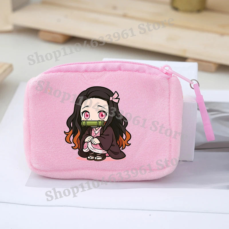 Demon Slayer Coin Purse Kimetsu No Yaiba Boy Girl Anime Cartoon Small Wallet Portable Mini Storage Bags Pendant Plush Coin Purse
