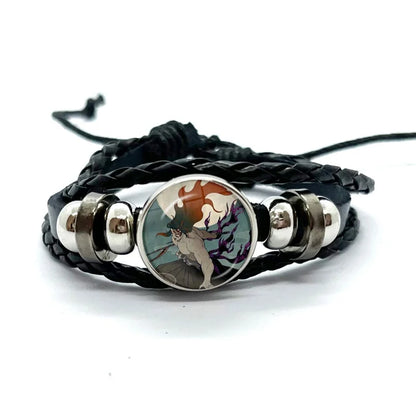 Kokushibo Anime Figure Leather Bracelets Cosplay Eyes Cartoon Horror Multilayer Braided Bracelets Bangles Handmade Jewelry Gifts