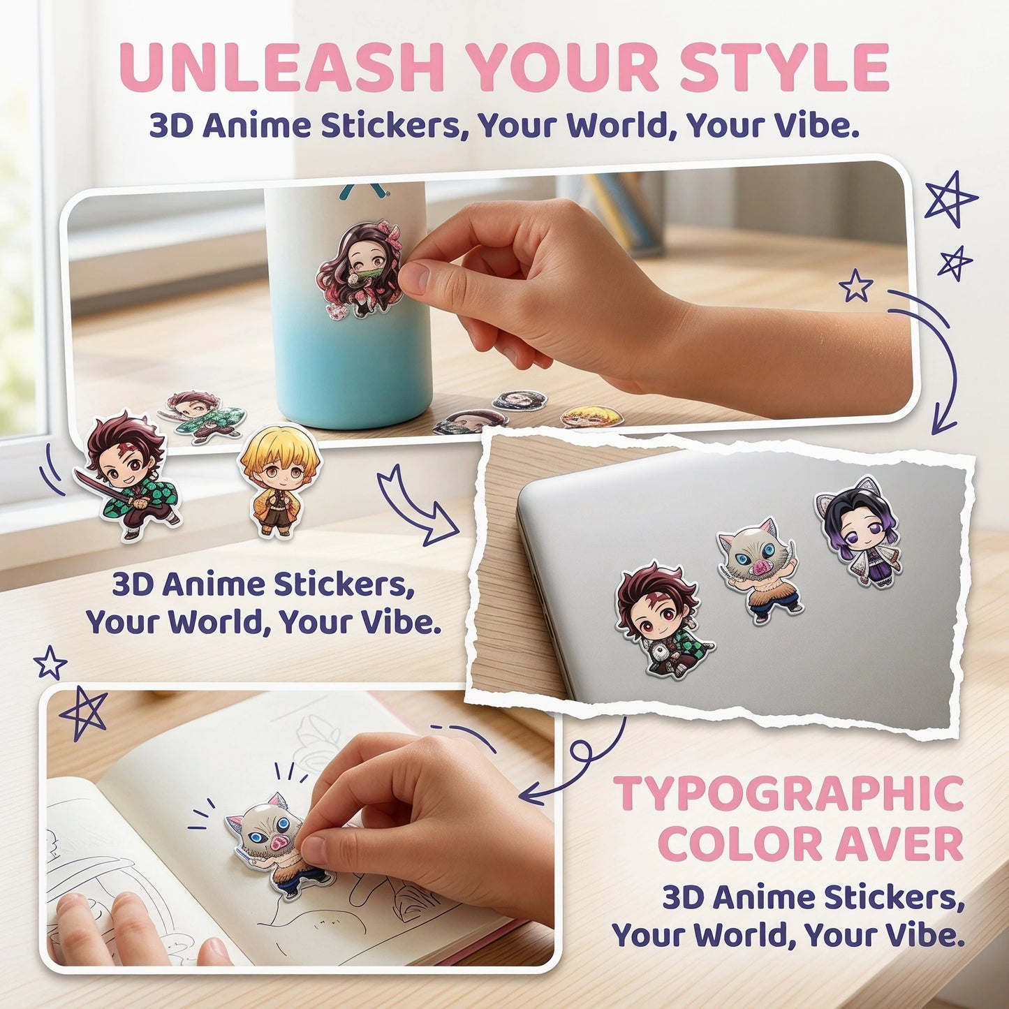 Anime Demon Slayer Style3D Crystal Epoxy Stickers Q Characters Decals for Phone Case Laptop Scrapbooking DIY Crafts Accessories