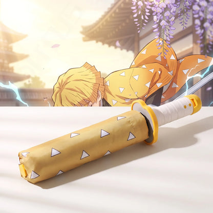 Demon Slayer Folding Katana Umbrella Tanjirou Zenitsu Anime UV Parasol Rain Gear Samurai Style Cosplay Display Photo Prop Decor