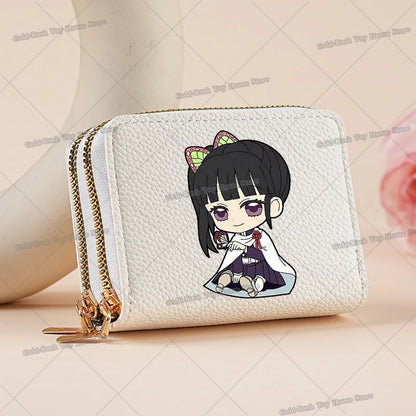 Demon Slayer Kamado Nezuko Women Short PU Wallet Tsuyuri Kanawo Kochou Shinobu ID Card Horders Multi-card Billfold Coin Purses