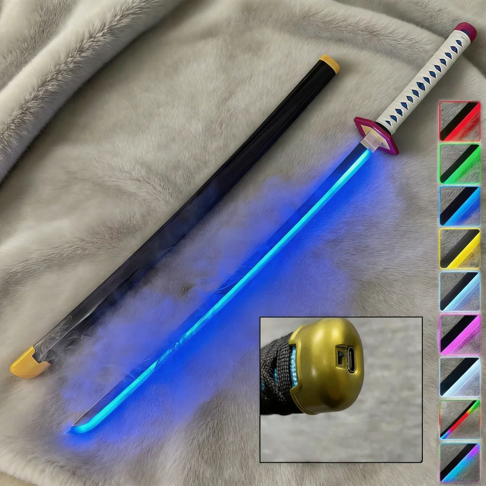 40inch Demon Slayer Kokushibo Katana LED Mist Original Lightsabre Real Katana Wood Vapor Cosplay Prop Schwert Vapour Toy Gift