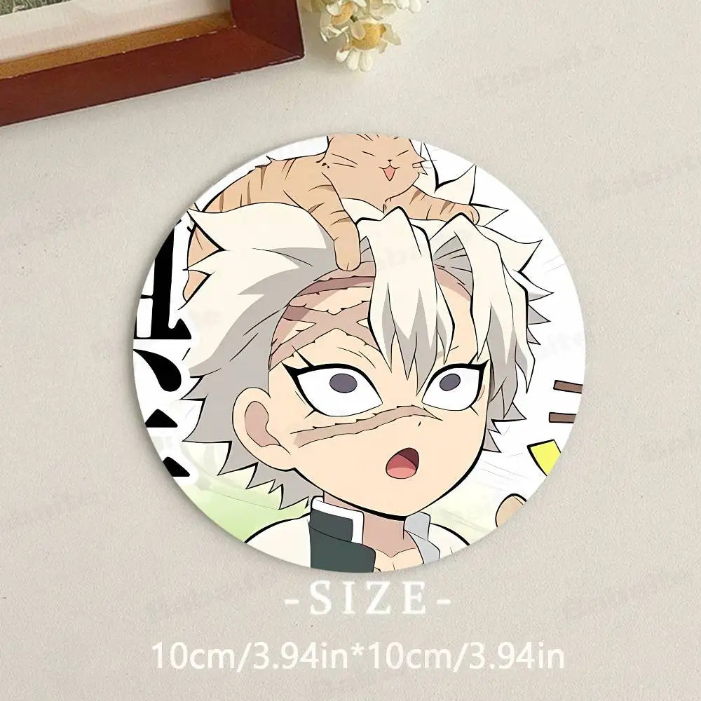 Cartoon Character Shinazugawa Sanemi Wood Coasters Round Coaster Non-slip Heat Insulation Coffee Mats Home Accessories Kitchen