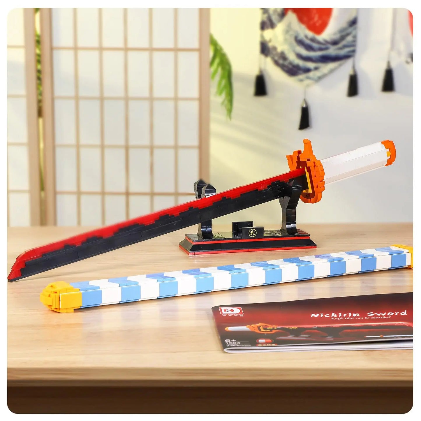Demon Slayer Rengoku Kyojuro Sword Building Blocks Katana Model with Stand DIY Collectible Toy Gift for Anime Fans Adults Teens