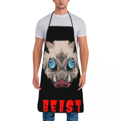 I'm A Beast Hashibira Inosuke Aprons for Women Men Waterproof Cafe Bibs Demon Slayer Anime Polyester Gardening Pinafore