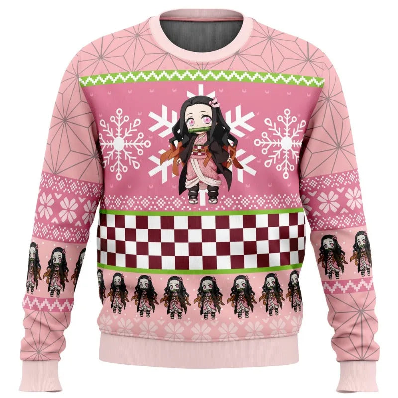 Demon Slayers Winter Christmas Series Blade Round Neck Hoodie Printed Imitation Sweater Knitted Daily Necessities