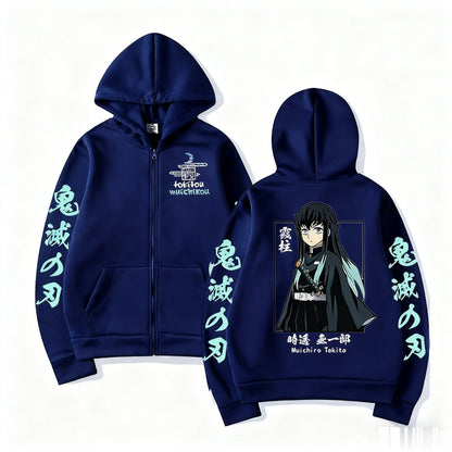 Demon Slayer Muichiro Tokit Hoodie Anime Jacket Zip Up Casual Tops Streetwear 2026 Autumn Winter Long Sleeve Pullover Men Women