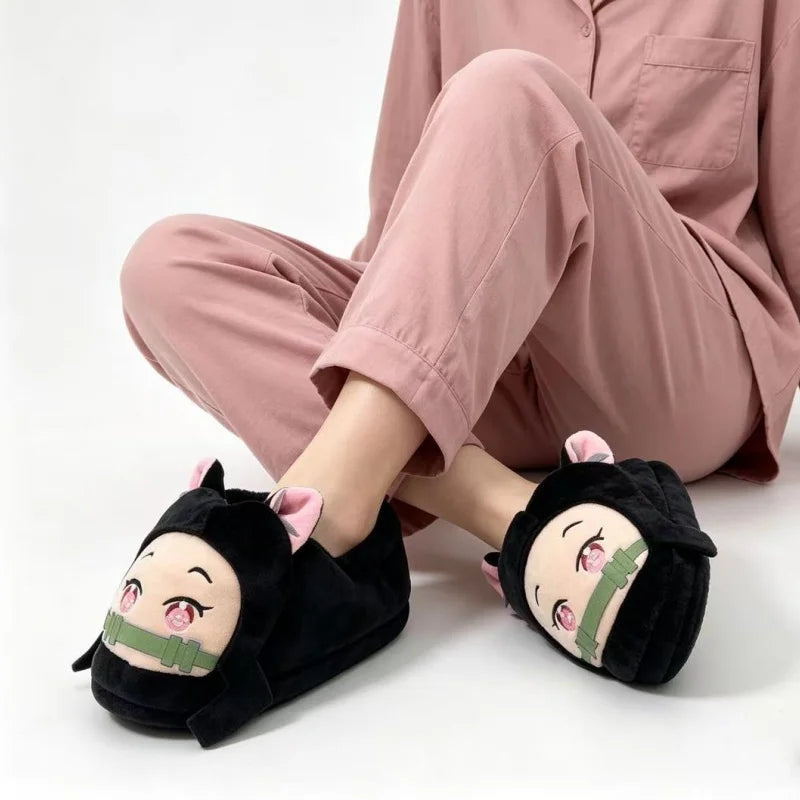 Anime Demon Slayer Plush Slippers Kamado Nezuko Cute Cotton Floor Slippers Tanjirou Rengoku Kyoujurou Nonslip Home Shoes Gifts