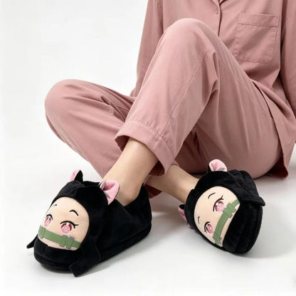 Anime Demon Slayer Plush Slippers Kamado Nezuko Cute Cotton Floor Slippers Tanjirou Rengoku Kyoujurou Nonslip Home Shoes Gifts