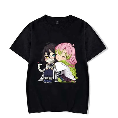 Funny Kanroji Mitsuri Iguro Obanai Cartoon Print Kids T-Shirt Couple Casual Loose Short Sleeve Round Neck Harajuku Tops Clothing